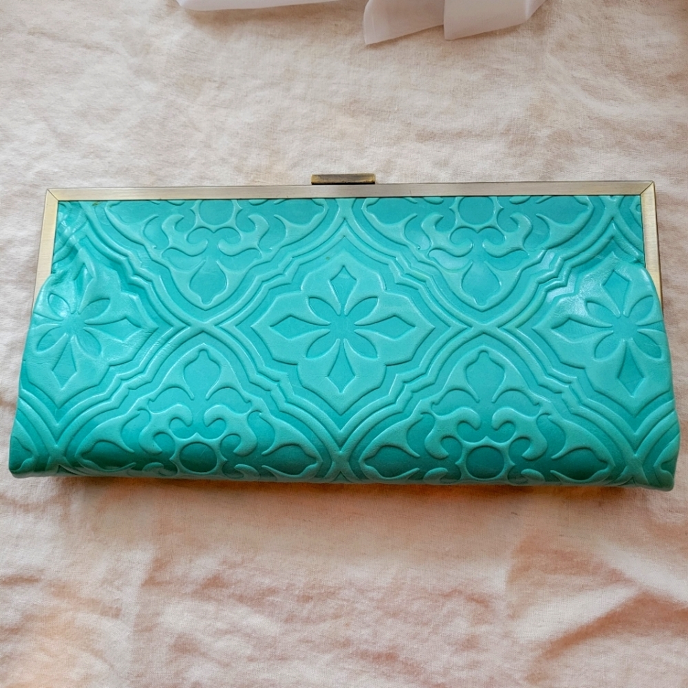 Teal Embossed Hobo Clutch